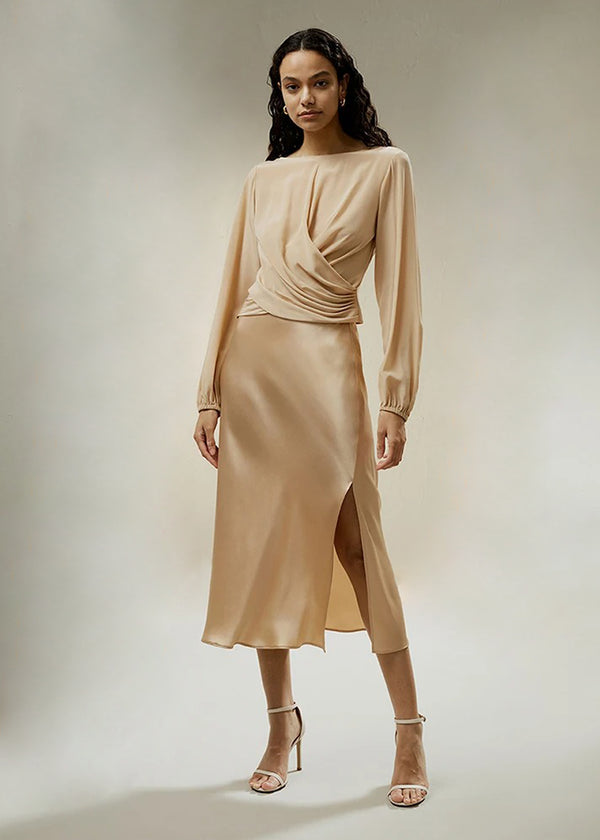 Blouse Drapée en Soie Crêpe de Chine – Élégance Intemporelle