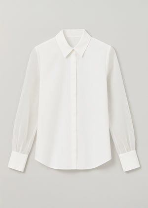 Blouse en Soie Pure Femme – Manches Transparentes – Col Classique Élégant