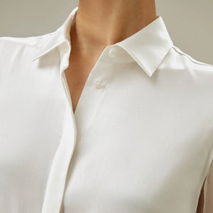 Blouse en Soie Pure Femme – Manches Transparentes – Col Classique Élégant