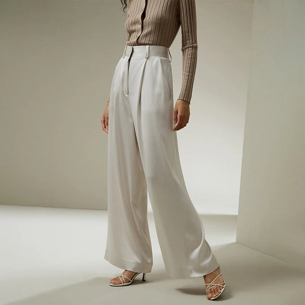 Pantalon Femme en Soie – Coupe Large Élégante et Confort Naturel