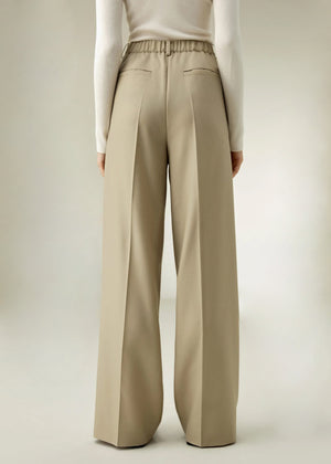 Pantalon Taille Haute en Laine et Soie – Coupe Longue Évasée Élégante