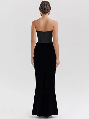 Robe Longue Corset en Velours – Décolleté Épaules Nues & Élégance Sculptée
