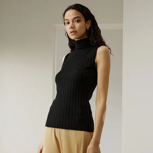 Top Sans Manches en Tricot de Luxe – Mélange Soie & Cachemire