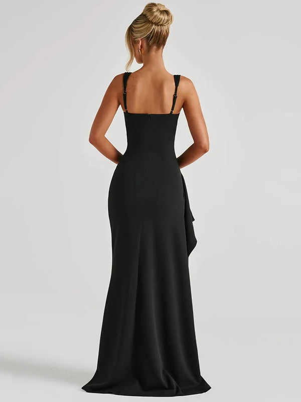 Robe Longue Noire Sexy Sans Manches – Fente Haute & Dos Nu