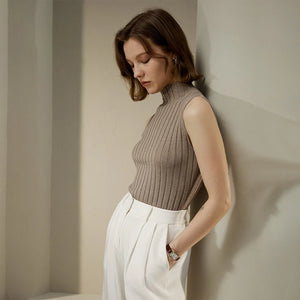 Top Sans Manches en Tricot de Luxe – Mélange Soie & Cachemire