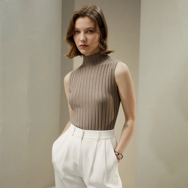 Top Sans Manches en Tricot de Luxe – Mélange Soie & Cachemire