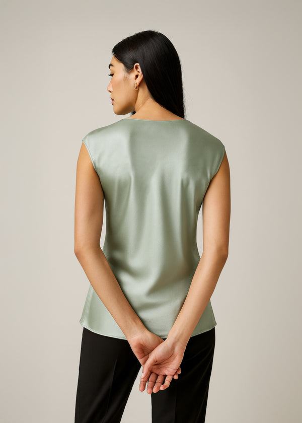 Top Femme en Soie Col Drapé – Sans Manches & Élégance Fluide