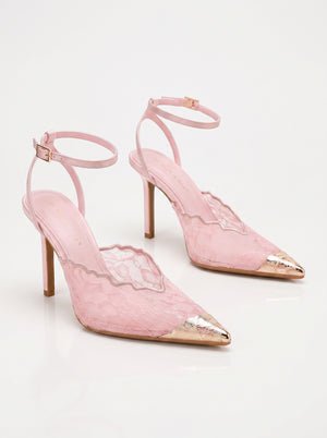 L'Escarpin Dentelle — Talon Aiguille Rose Embout Doré