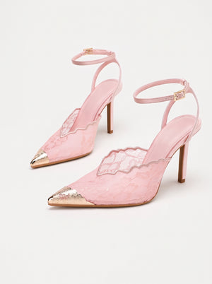 L'Escarpin Dentelle — Talon Aiguille Rose Embout Doré