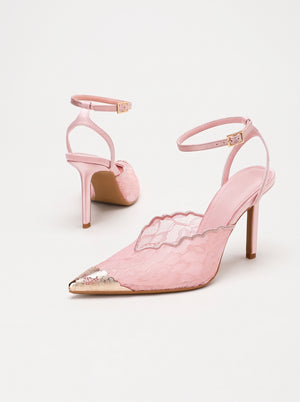 L'Escarpin Dentelle — Talon Aiguille Rose Embout Doré