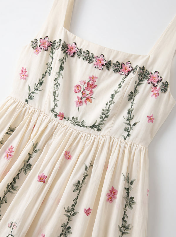 La Robe Jardin — Robe Midi Brodée Fleurie Ivoire