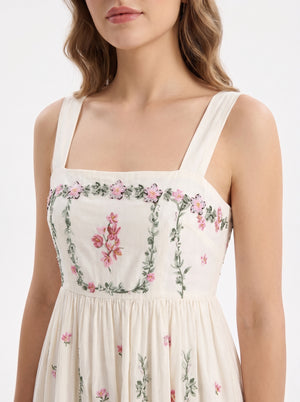 La Robe Jardin — Robe Midi Brodée Fleurie Ivoire