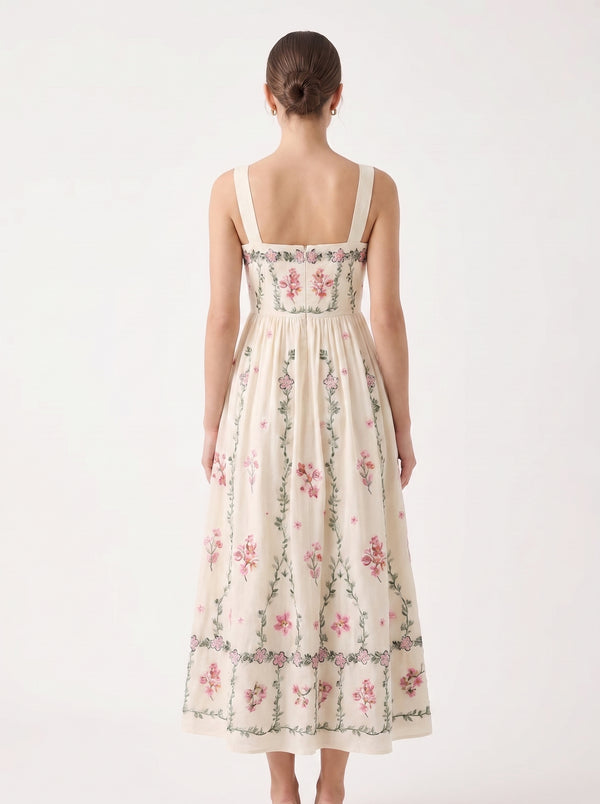 La Robe Jardin — Robe Midi Brodée Fleurie Ivoire