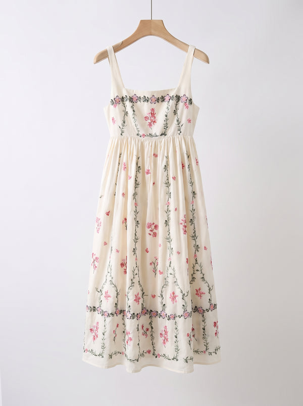 La Robe Jardin — Robe Midi Brodée Fleurie Ivoire