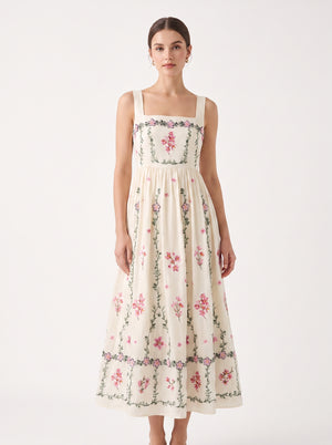 La Robe Jardin — Robe Midi Brodée Fleurie Ivoire