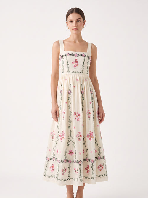 La Robe Jardin — Robe Midi Brodée Fleurie Ivoire