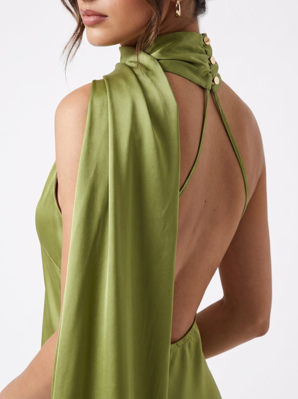 La Robe Olive — Robe Halter Longue Dos Nu Satiné