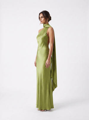 La Robe Olive — Robe Halter Longue Dos Nu Satiné