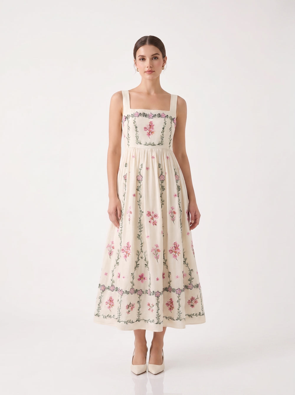 La Robe Jardin — Robe Midi Brodée Fleurie Ivoire