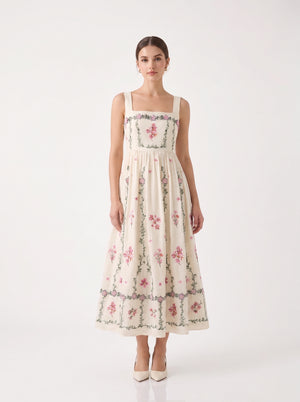 La Robe Jardin — Robe Midi Brodée Fleurie Ivoire