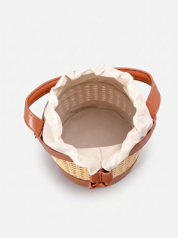 Le Sac Rotin — Seau Tressé Rotin et Cuir Camel