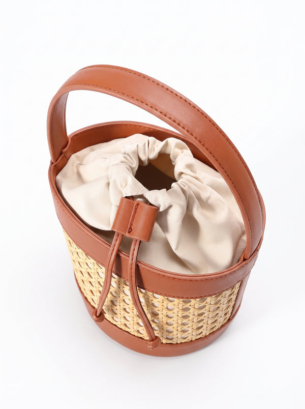 Le Sac Rotin — Seau Tressé Rotin et Cuir Camel