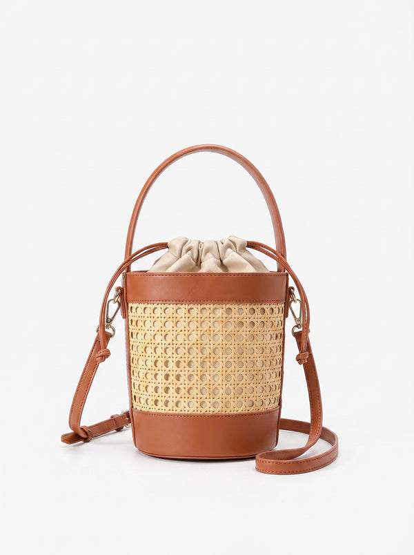 Le Sac Rotin — Seau Tressé Rotin et Cuir Camel
