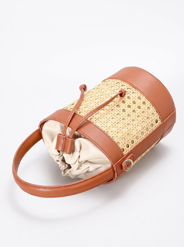 Le Sac Rotin — Seau Tressé Rotin et Cuir Camel