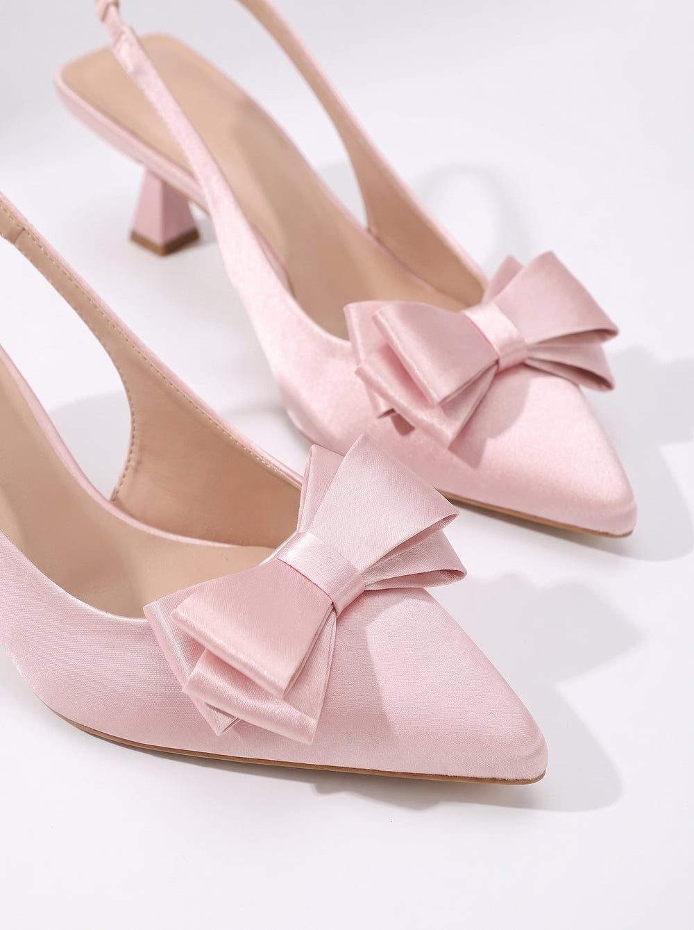 Le Slingback Nœud —  Satin Rose Talon Bloc Nœud Papillon
