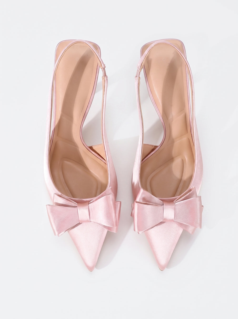 Le Slingback Nœud —  Satin Rose Talon Bloc Nœud Papillon