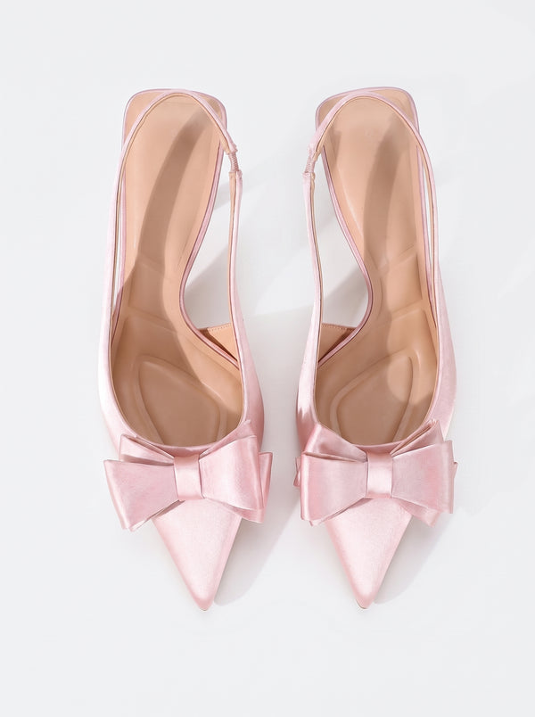 Le Slingback Nœud —  Satin Rose Talon Bloc Nœud Papillon