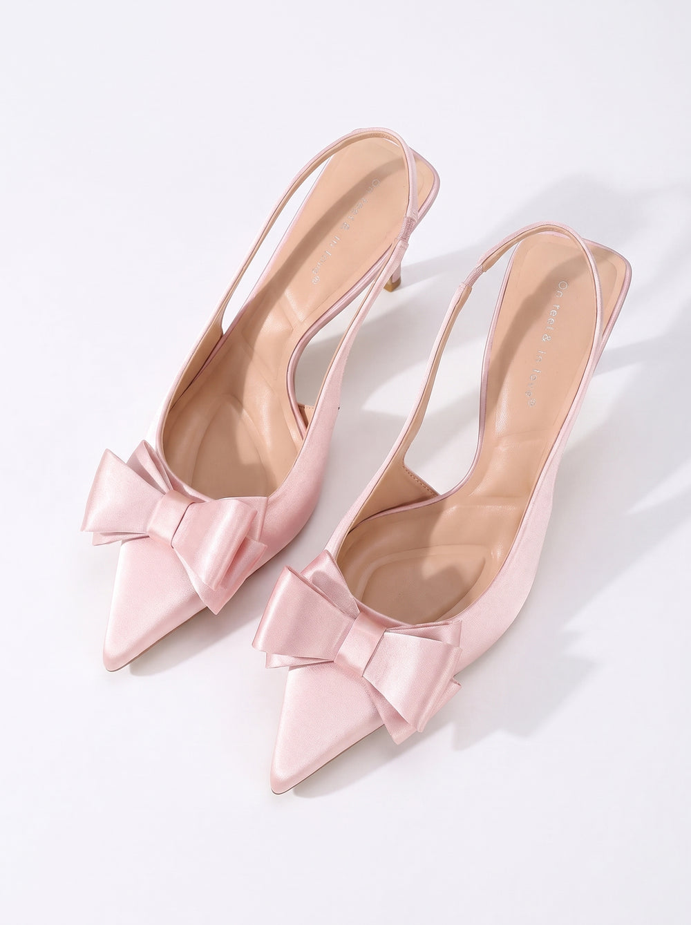 Le Slingback Nœud —  Satin Rose Talon Bloc Nœud Papillon