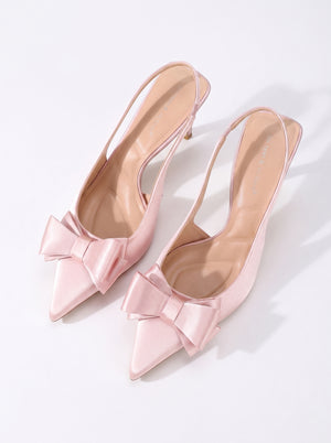 Le Slingback Nœud —  Satin Rose Talon Bloc Nœud Papillon