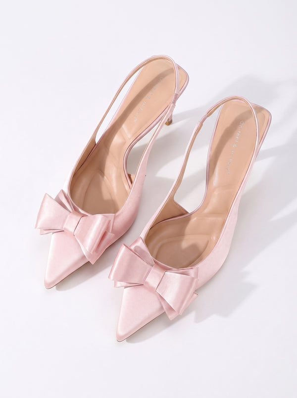 Le Slingback Nœud —  Satin Rose Talon Bloc Nœud Papillon
