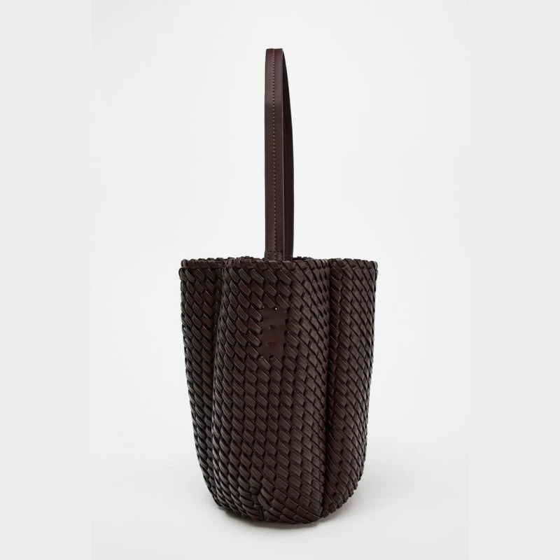 Le Mini Sac Seau — Seau Tressé Chocolat Anse Métal Doré