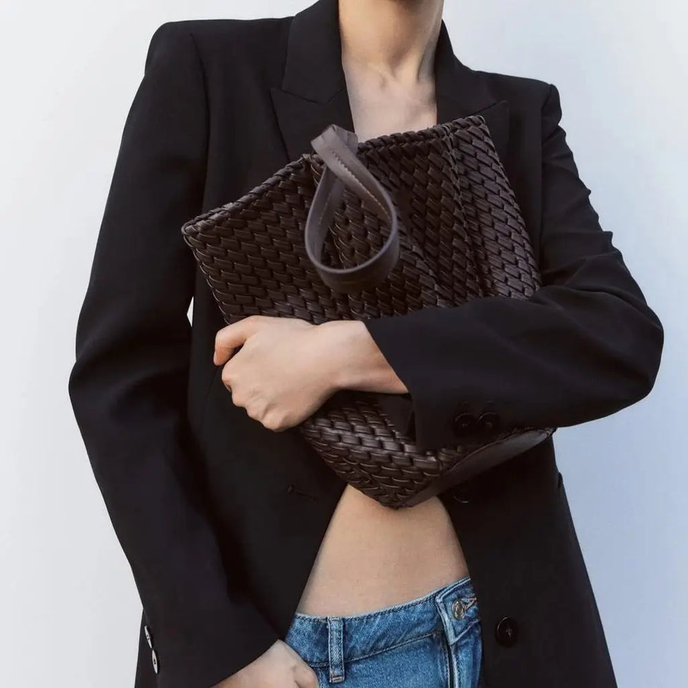 Le Mini Sac Seau — Seau Tressé Chocolat Anse Métal Doré