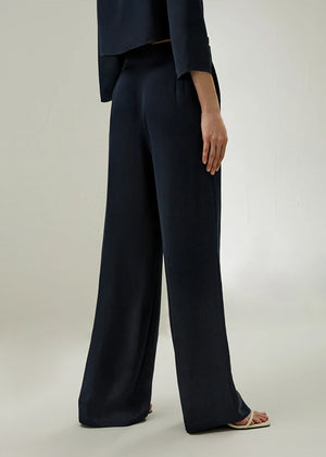 Pantalon Palazzo en Soie Crêpe de Chine – Boutons Dorés