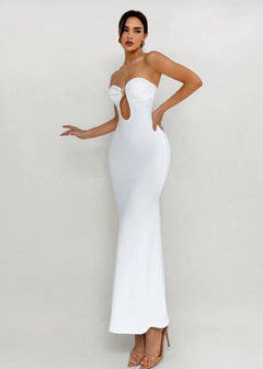La Robe Blanche — Robe Longue Sans Bretelles Nœud Sculpturale