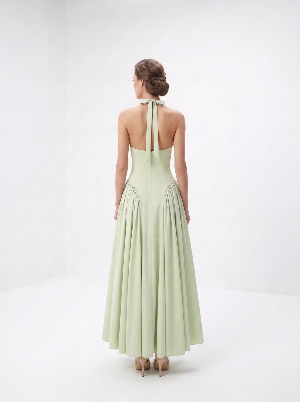 La Robe Céladon — Robe Halter Longue Plissée