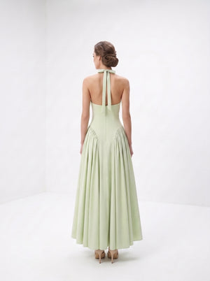 La Robe Céladon — Robe Halter Longue Plissée
