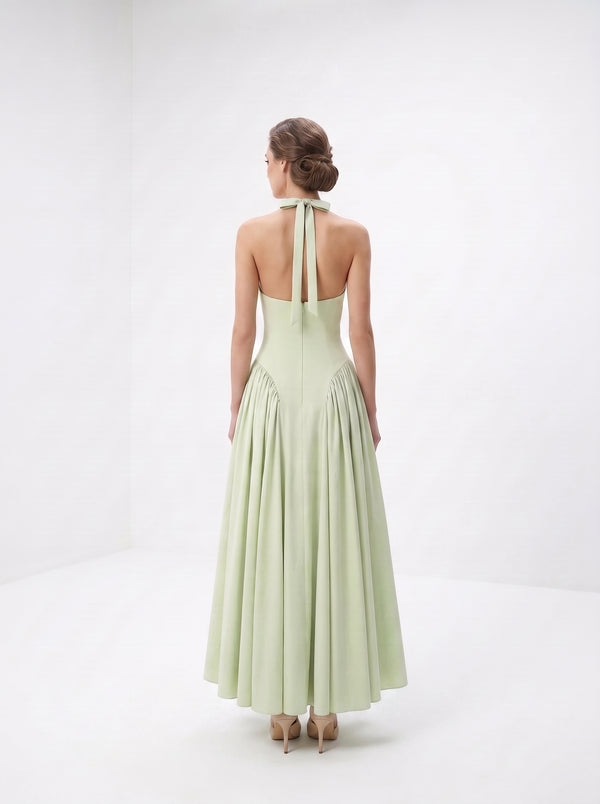 La Robe Céladon — Robe Halter Longue Plissée