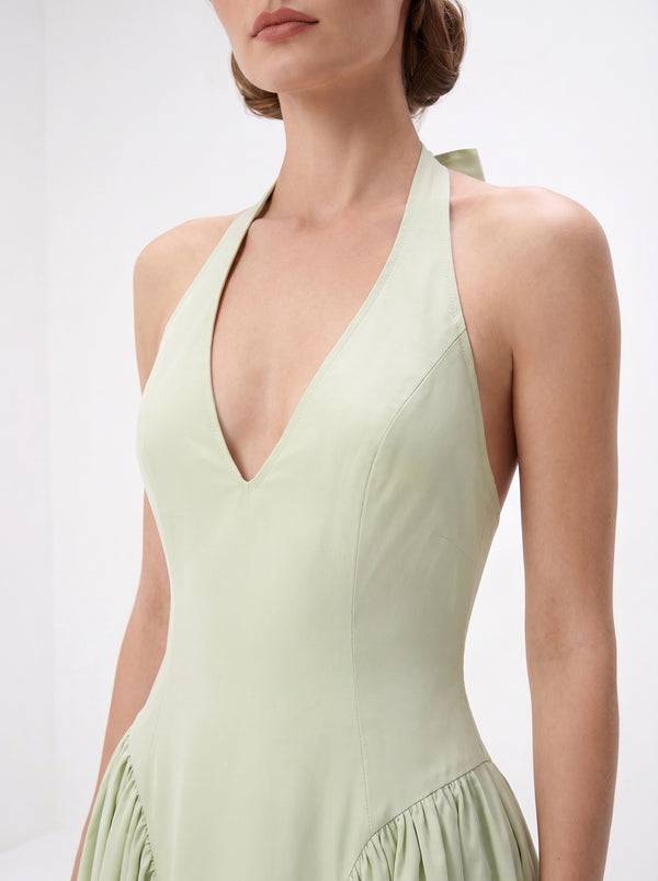 La Robe Céladon — Robe Halter Longue Plissée