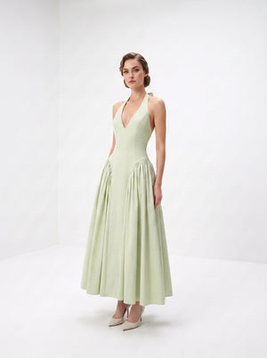 La Robe Céladon — Robe Halter Longue Plissée