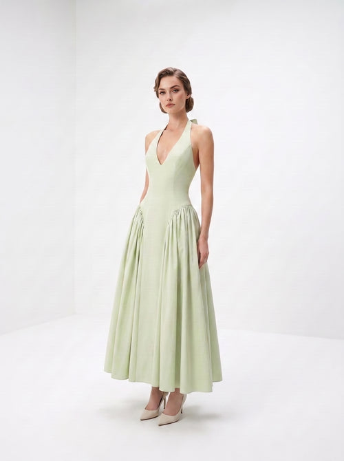 La Robe Céladon — Robe Halter Longue Plissée