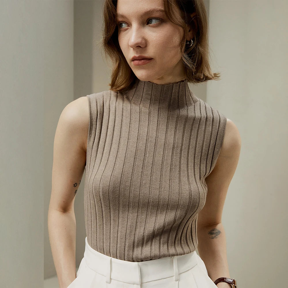 Top Sans Manches en Tricot de Luxe – Mélange Soie & Cachemire