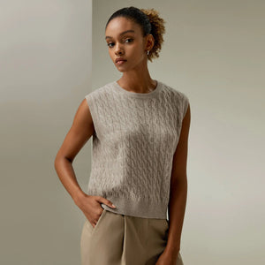 Top Sans Manches en Pur Cachemire – Torsades Sculptées & Élégance Intemporelle