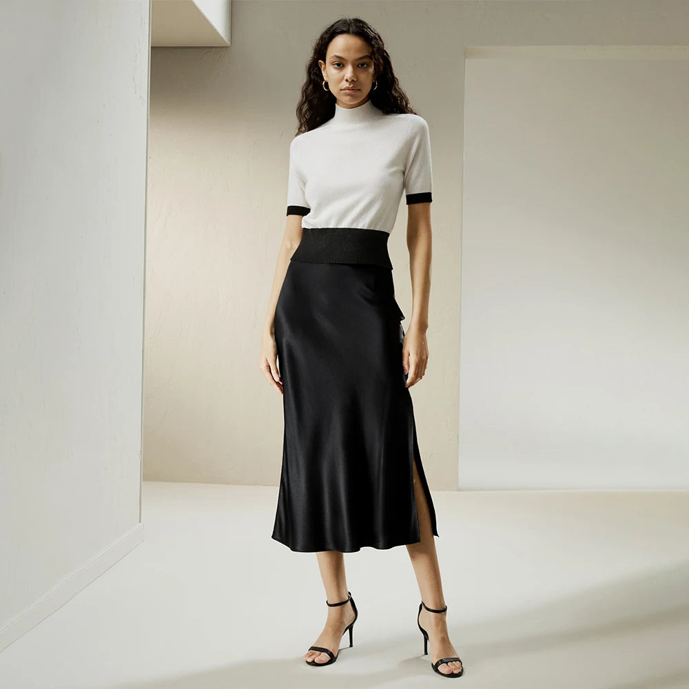Pull Court Femme en 100% Cachemire – Col Montant et Manches Courtes Élégantes
