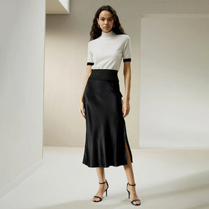 Pull Court Femme en 100% Cachemire – Col Montant et Manches Courtes Élégantes