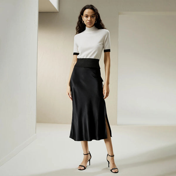 Pull Court Femme en 100% Cachemire – Col Montant et Manches Courtes Élégantes