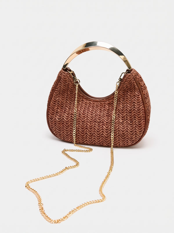 Sac Luna — Mini Hobo Tressé Chocolat Anse Dorée